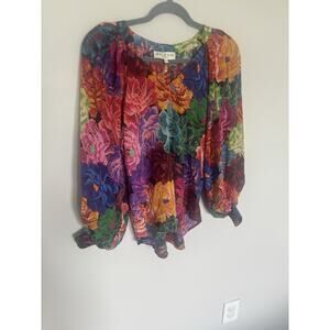 Hale Bob Los Angeles Floral Boho Blouse Size XS Multicolor Statement Sleeve Top
